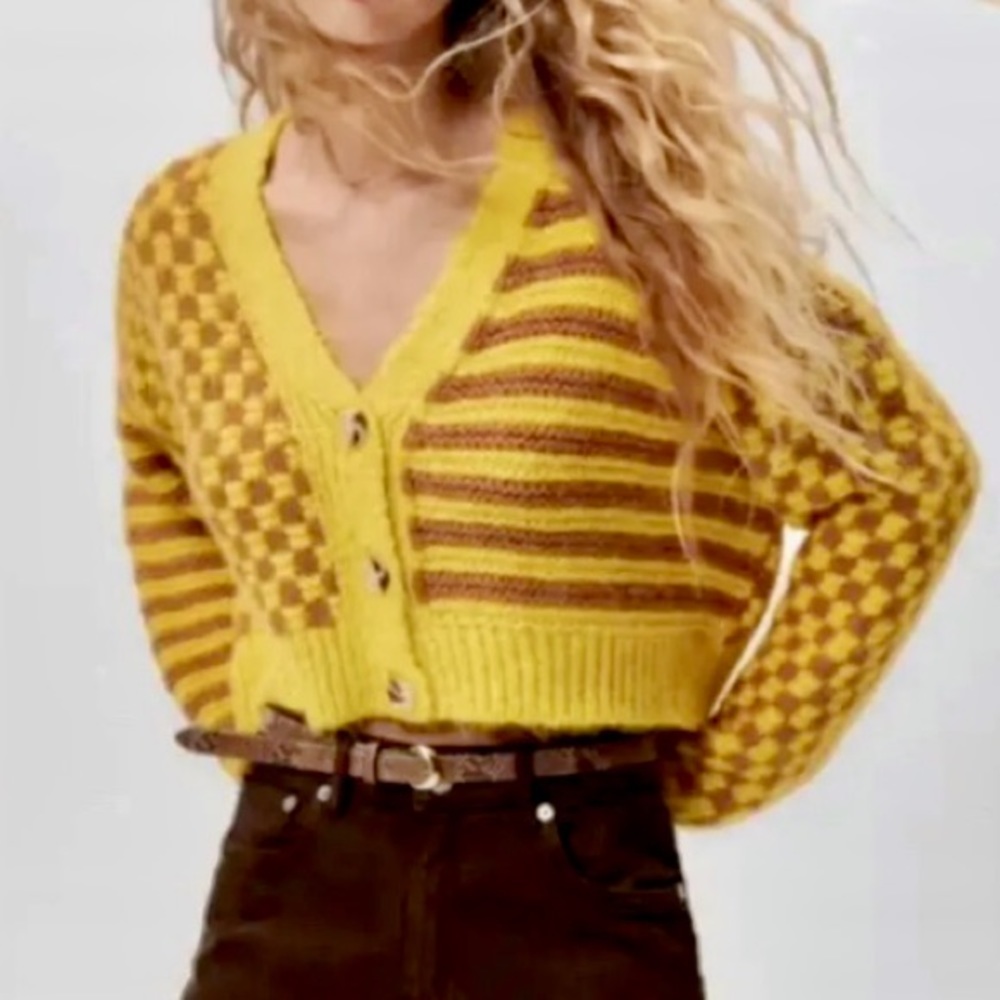 Zara Knit Checker Crop Sweater